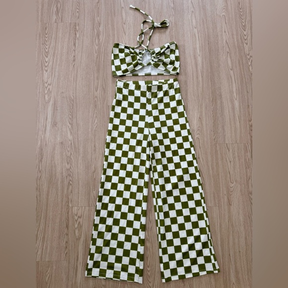Princess Polly checkered stretch crop top halter bra pants set outfit NWOT - Picture 8 of 8